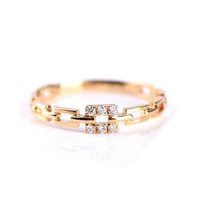 China Firstmadam 18K Gold Vintage Real 0.05ct Diamond Chain Link Diamond Ring For Valentine's Day Gift Anniversary Gift for sale