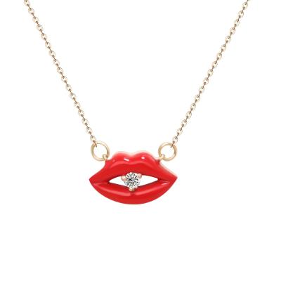 China Firstmadam 18K Gold 0.03ct Diamond Red Kissing Lips Mouth Special Unique Design Jewelry Friendship FASHION Pendant Jewelry Necklace for sale