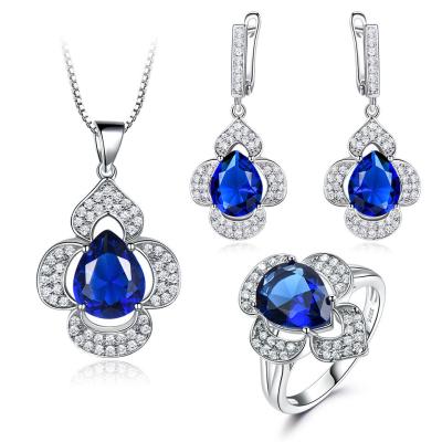 China Firstmadam S925 Fashion Sapphires Anti-allergic Jewelry Set Diamond Necklace Crystal Ring Earring For Gift for sale