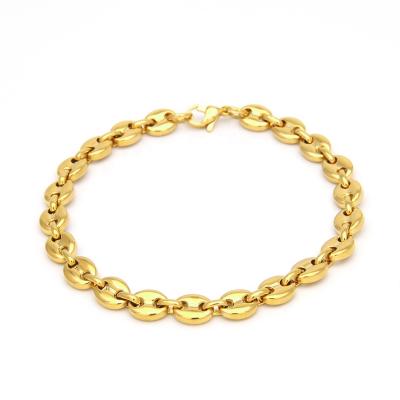 China Hip Hop Men's Pure 18k Gold Cuban Coffee Bean Bracelet Necklace Jewelry for sale