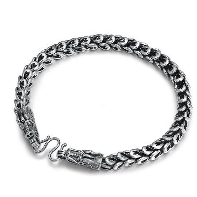 China Wholesale Price Vintage Tai Silver Men Double Dragon Bracelet 6MM for sale