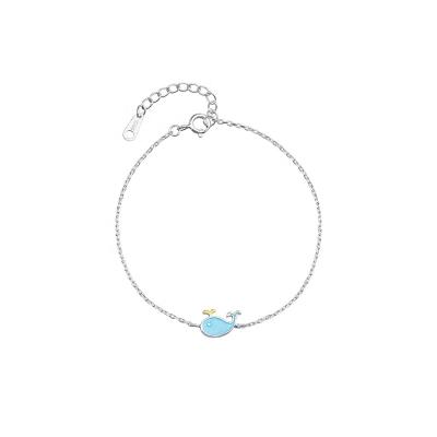 China Environmentally Friendly 925 Process Baby Blue Dipping Silver Whale Animal Bracelet For Women for sale