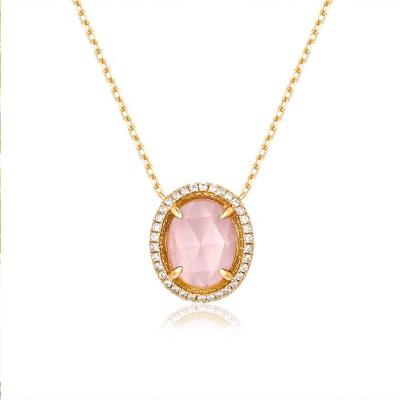 China Vintage Vintage Egg Shaped Pink Crystal Pendant Necklace S925 For Women for sale