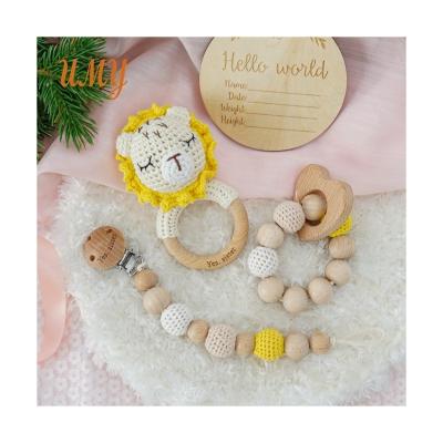 China Soft Toy Baby Teether Set Crochet Newborn Gift Wooden Baby Rattle Teething Rattle Animal Toy for sale