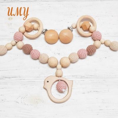 China Toy Crochet Beads Infant Hanging Kinderwagenkette Holz Baby Pram Clip Soft Wooden Toys for sale