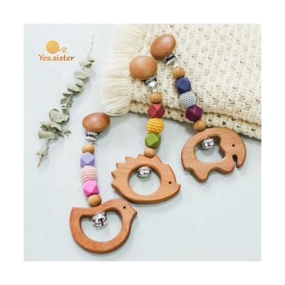 China Toy Beechwood Teether Stroller Beads Soft Teething Mobile Baby Calming Toy Pacifier Clip Chain for sale