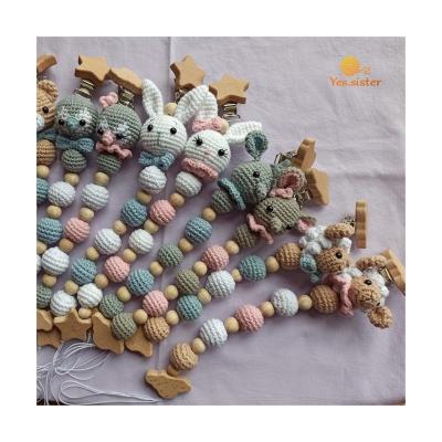 China Soft Mock Toy Amigurumi Baby Teether Pacifier Animals Chain Beech Wood Crochet Beads for sale