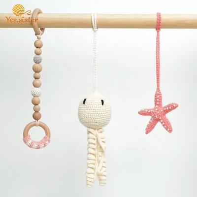 China Baby Activity Game Soft Gym Starfish Crochet Octopus Cotton Wooden Beech Hanging Toys Ocean for sale