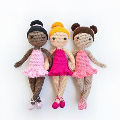 China Hot Selling Cute Plush Lovely Handmade Toys Crochet Amigurumi Ballerina Girl Shape Human Doll Toy for sale