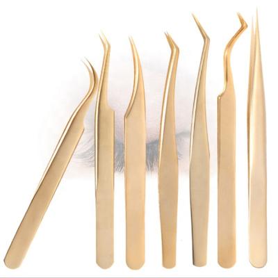 China Luxury Stainless Steel Extension Nipper Eye Lash Accessories Applicator Rose Gold Tweezers For Eyelash Private Label Ultra Long Pack Contact Surface for sale