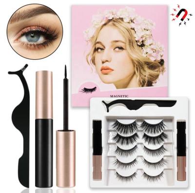 China Soft Magnets Mink Eye Lashes False Powerful 5 Strip Private Label Custom 25MM Extension Pairs 3D Magnetic Eyelashes Kit for sale