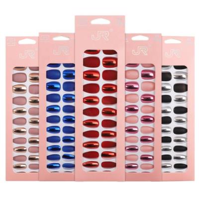 China Remove 24PCS Press On Tip Artificial Nails Supplies False Nails Gel Glue Matte Mirror Glossy UV Predesign Colored False Nails for sale