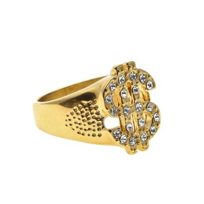 China Hot Sale Environmentally Friendly Diamond-Studded Stainless Steel Ring Hollow Dollar Symbol Ring for sale