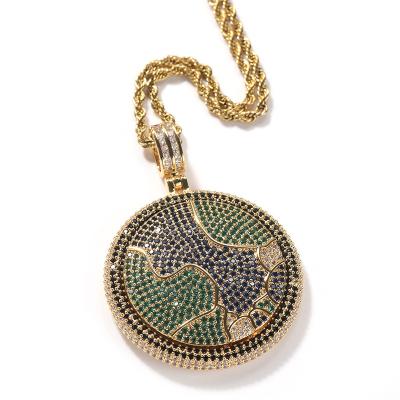 China Hiphop Full Diamond Rotatable Earth Pendant With Copper Inlaid AAA Zircon for sale