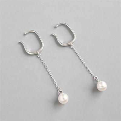 China Latest Design CLASSIC 925 Sterling Silver Jewelry Sterling Silver Non Pierced Long Earring Chain Freshwater Pearl Dangling Earrings for sale