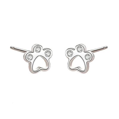 China 925 Sterling Silver Puppy Footprint Earrings Cute Female Female Simple Heart Diamond Paw Cute Ear Jewelry for sale