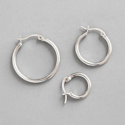 China 2021 CLASSIC 925 Design Simple Geometric 23MM Sterling Silver Hollow Round Earring 13MM 18MM Hoop Earring For Punk Girls for sale