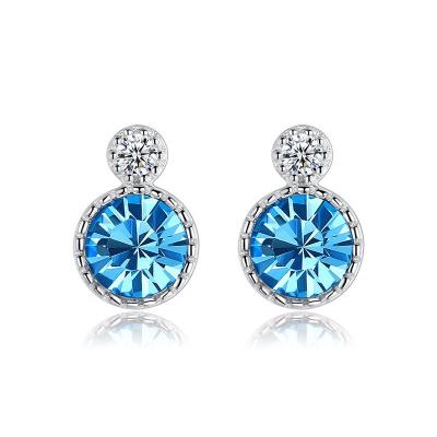 China New Romantic Heart of the Sea S925 Sterling Silver Crystal Stud Earrings for Girlfriends and Wife Jewelry for Girlfriends for sale