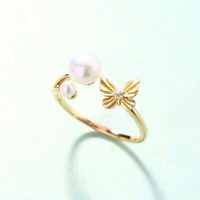 China CLASSIC Natural Pearl Wedding Jewelry Gold Butterfly 925 Sterling Silver Ring for sale