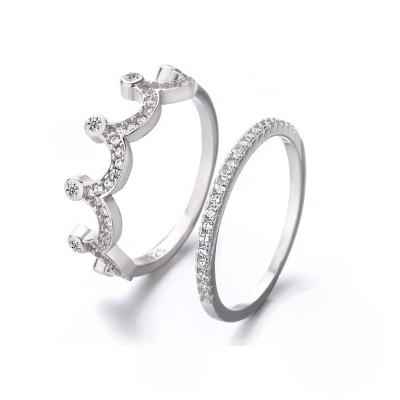 China FASHIONABLE S925 Sterling Silver Korean Version Of The Crown Ring Two Piece Ring for sale