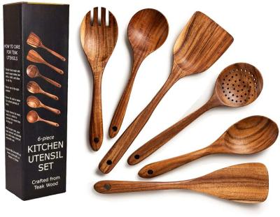 China Sustainable Wooden Cooking Utensil Set Non-stick Pan Kitchen Tool Wooden Cooking Spoons And Spatulas Wooden Spoons For Cooking Salad Fork for sale