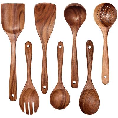 China Sustainable Eco Friendly Products 2020,Natural Teak Wooden Kitchen Cooking Utensils Set With Utensils Holder/ for sale