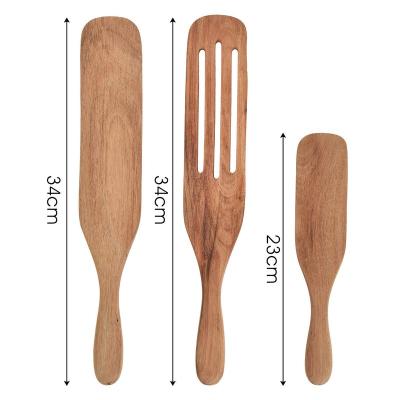 China Sustainable Kitchen Acacia Wood 3-piece Spurtle Cooking Utensil Slotted Spatula Sets Stirring Mixing Serving Spatula Spurtle Set for sale