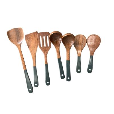 China Disposable Hot Nanmu Wooden Kitchen Utensils Set Wooden Spoon Spatula Set Dinner Tableware Wooden Large Spoon Pot Set Spoons for sale