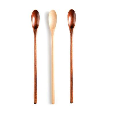 China Stocked Wholesale Bulk Price Natural Long Handle Serving Tea Honey Coffee Mixing Wooden Spoon For Drinking Bar for sale