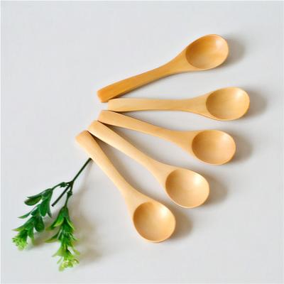 China Sustainable Simple Natural Salt Sugar Measuring Spoon Ice Cream Spoon Wood Mini Baby Milk Powder Spoon for sale