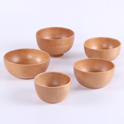 China Sustainable Wholesale Organic Bowl Round Salad Bowl Bamboo Wooden Bowls 100% Natural Wood Handicraft 5 Sizes For Choice Acceptable 20 Pcs for sale