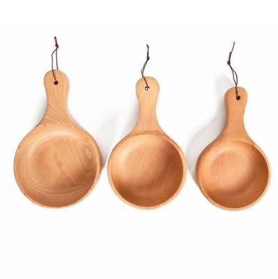 China Sustainable Korean Style Kitchen Serving Durable Salad Fruit Soup Snack Rice Cereal Beech Wood Bowl With Long Handle for sale