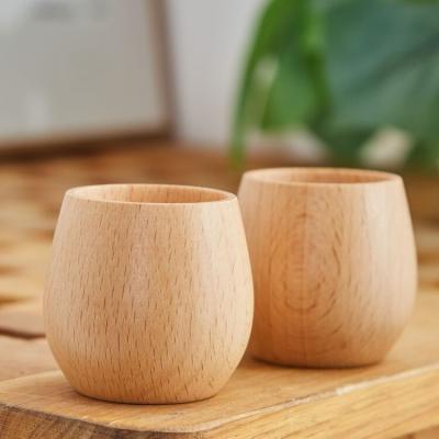 China Sustainable Customized Japanese Mini Personalized Natural Beech Wood Round Sake Drinking Cup for sale