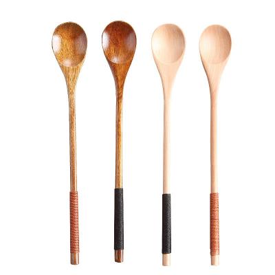 China Disposable Japanese Fashion Kitchen Multifunctional Wooden Long Handle Coffee Stirring Spoon for sale