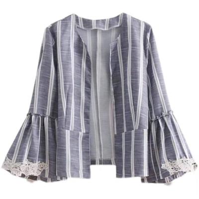 China Breathable Cotton Yarn-Dyed Striped Flat Collar Blouse for sale