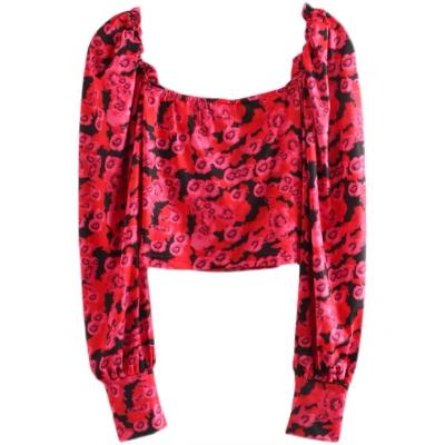 China Women's Breathable Shirt Printed One Shoulder Line Shirt With Retro Long Sleeves To Slim It Down for sale