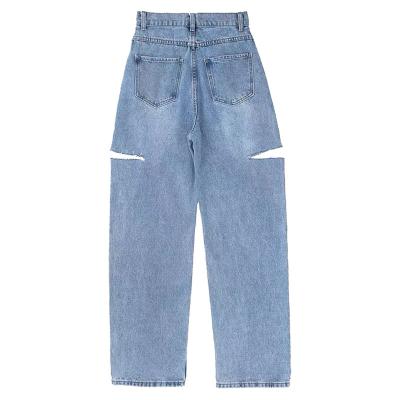 China Sustainable Design Sense Ripped Jeans Asymmetric Raw Edge Wide-Leg Wiping Extended Pants for sale