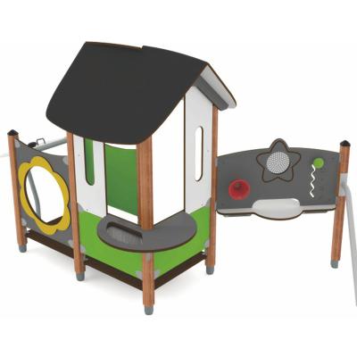 China Eco-friengly House Shape PE Board Outdoor Playground With Stainless Steel Slide for sale