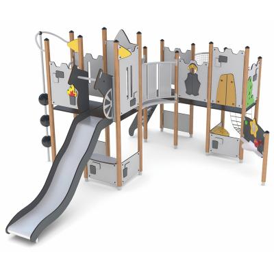 China Eco-friengly Customized Amusement Equipment Stainless Steel Slide Combines PE Wooden Outdoor Playground for sale