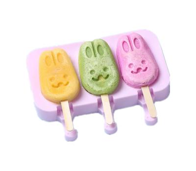 China The 3 Cavities Cheap Viable 100% Silicone Popsicle Mold Kids Food Grade Silicone Ice Cream Molds for sale