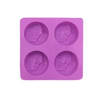 China Disposable Homemade BPA Free Sun And Moon Face 4 Holes Silicone Soap Molds For Soap Making for sale