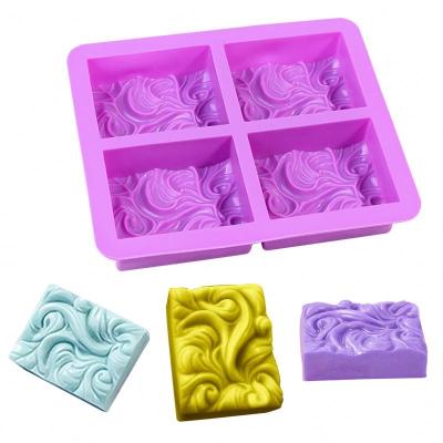 China Sustainable 4 Cavities Food Grade Approved Wave Shaped Soap Tools Design 3D Handmade Silicone Soap Molds for sale