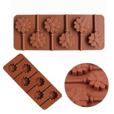 China 2022 New Viable Food Grade Silicone Homemade Candy Mold 6 Flower Shape Silicone Lollipop Chocolate Mold for sale