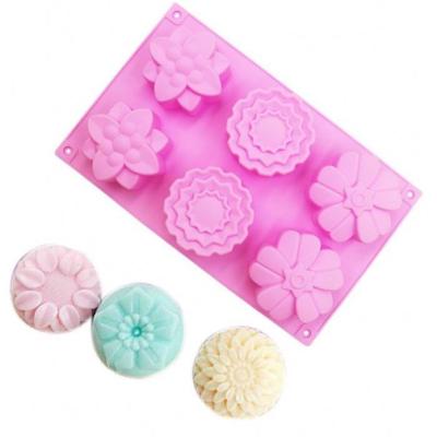 China High Quality Sustainable Non Stick 6 Holes Flower Shape Silicone Soap Mold For Cake Baking Tools Soap Molds for sale