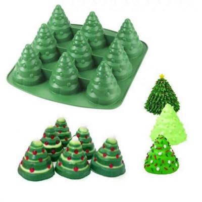 China High Quality Christmas Trees Baking 3D Cavities Sustainable Cake Mold Happy Christmas 9 Shapes Silicone Cake Mold for sale