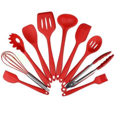 China Sustainable 10 Piece Silicone Kitchen Utensils Set Set With Hygienic Solid Coating for sale