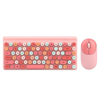 China 2.4G Wireless Keyboard And Mouse Set Wireless Round Button Pink Colorful Color for sale