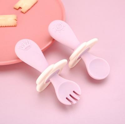 China Latex Free All Infants and Kids Silicone Spoon Training Fork Soft Dinner Set for sale