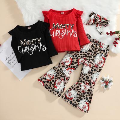 China Casual Baby Clothes Three Piece Costume Christmas Letter Long Sleeve Romper Cotton Girls Christmas Clothing Sets for sale