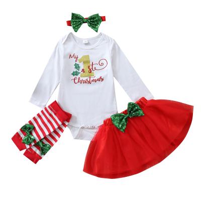 China Casual 4 Pieces Set New Letter Printing Long Christmas Baby Romper Girls Wrap Dresses For Sale for sale